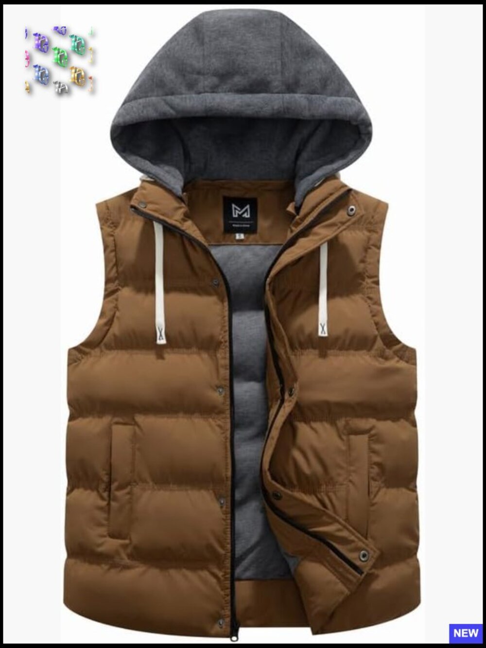 Men's Padded Puffer Vest Hooded Winter Warm Layering Essential Outdoor